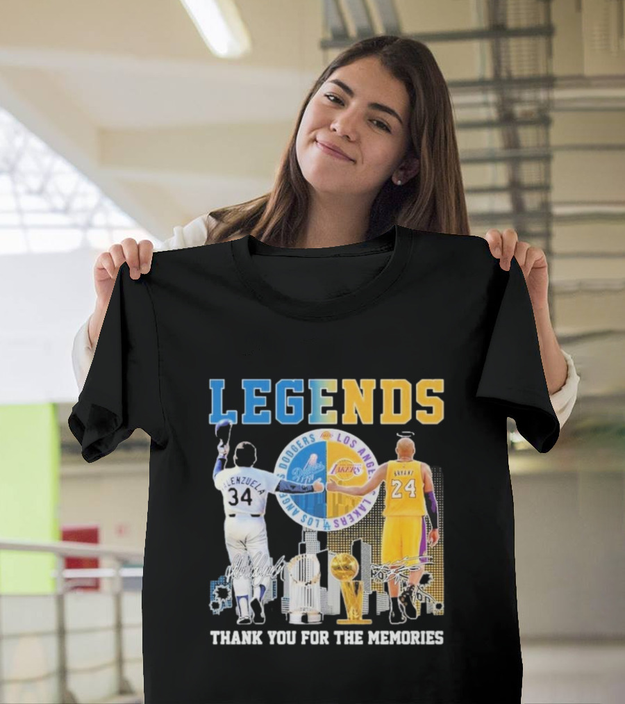 Los Angeles Legends Dodgers Valenzuela Lakers Bryant Thank You For The Memories T-Shirt