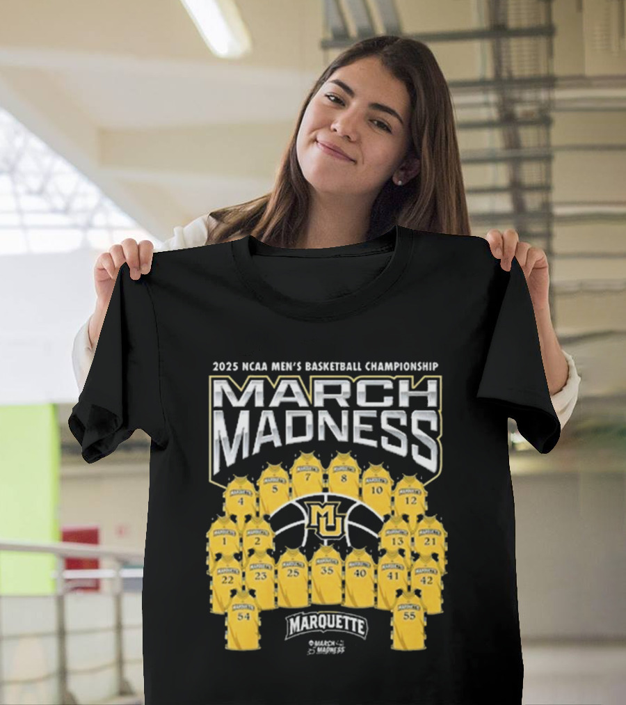 Marquette Golden Eagles March Madness 2025 NCAA Men's Basketball Championship Jersey Numbers and Team Logo T-Shirt