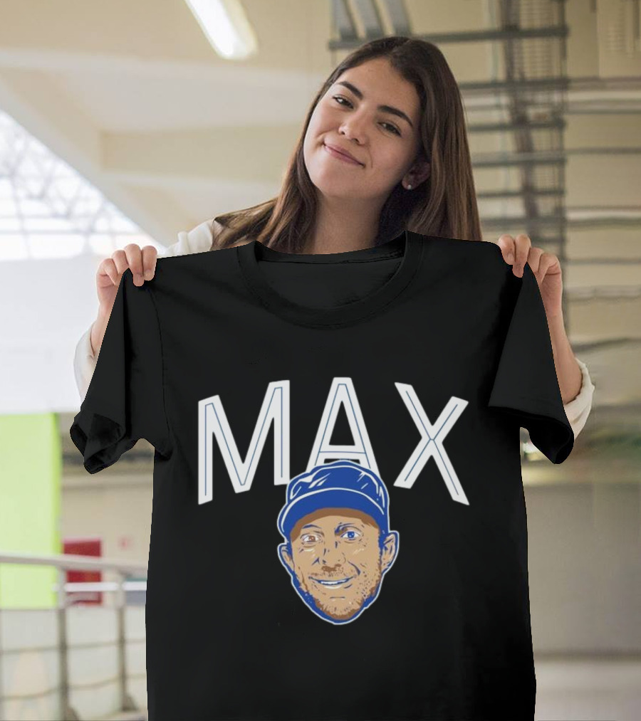 MAX Scherzer Blue Cap Smiling Face Illustration T-Shirt