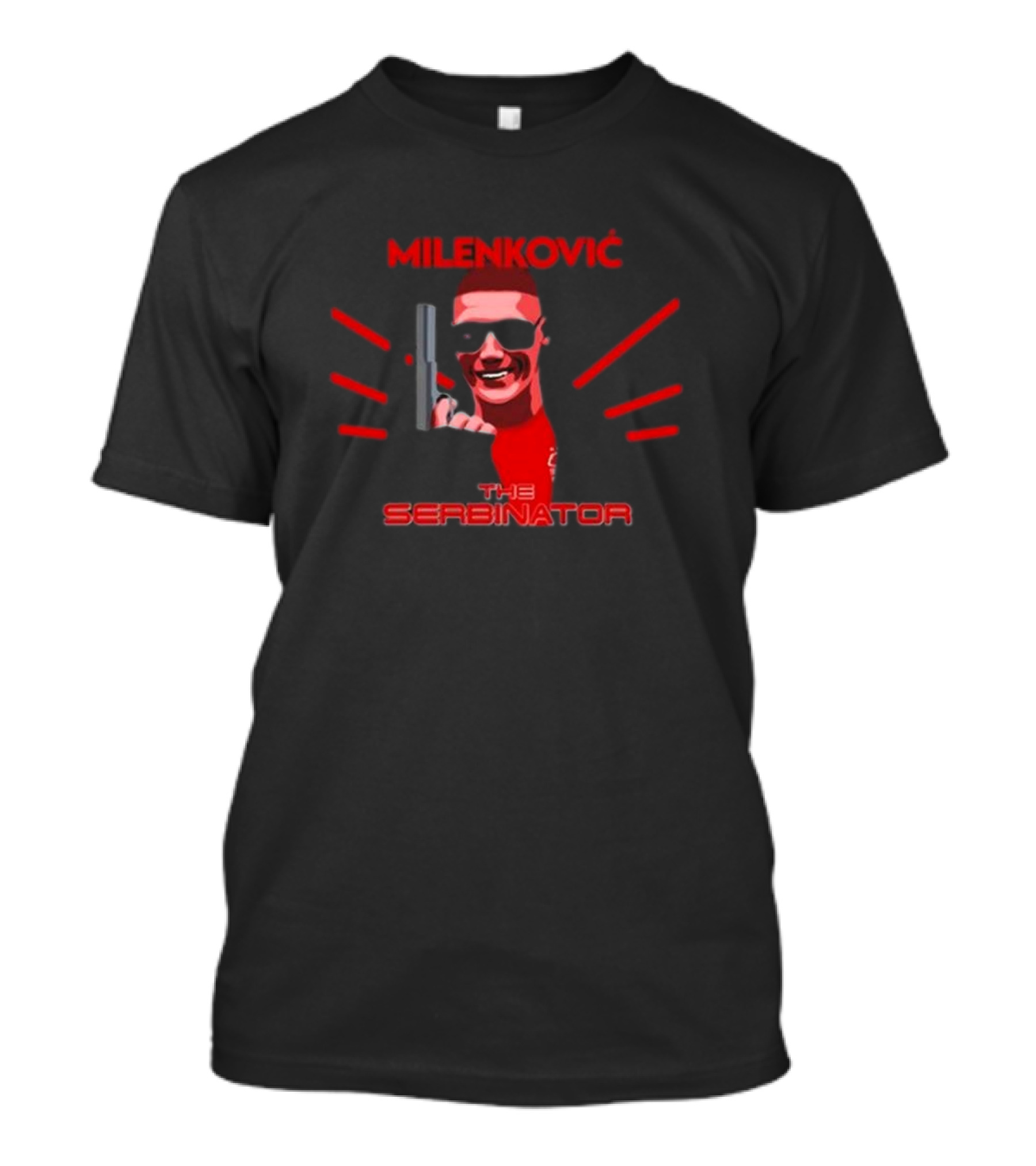 Milenkovic The Serbinator Sunglasses Gun Pose T-Shirt