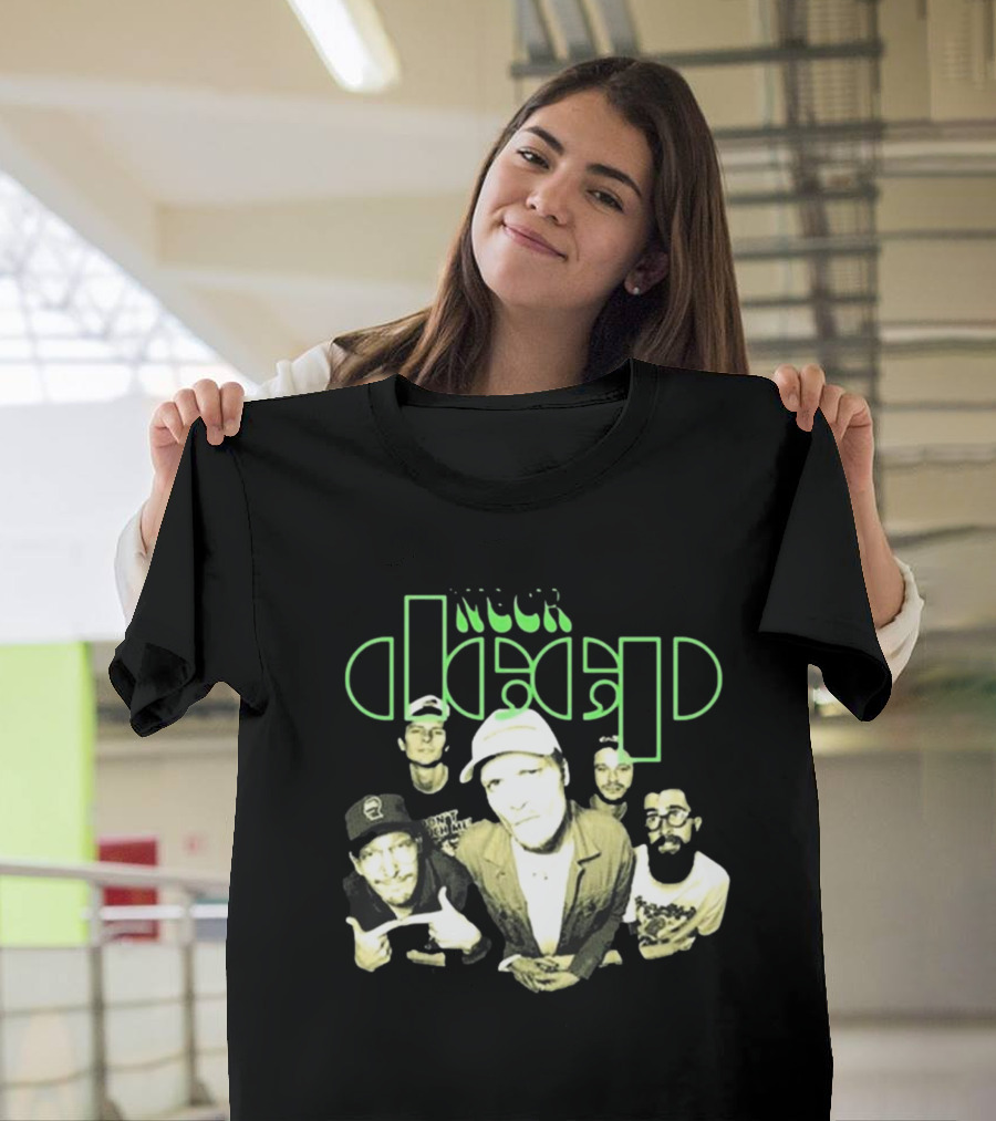 Neckdeep Doors Of Perception Band Photo Neon Green Text T-Shirt