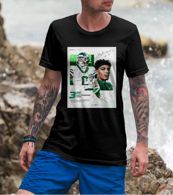 New York Jets Braelon Allen 3rd Most Scrimmage Yards Season 20-Year Old NFL History Since 1933 Signature T-Shirt