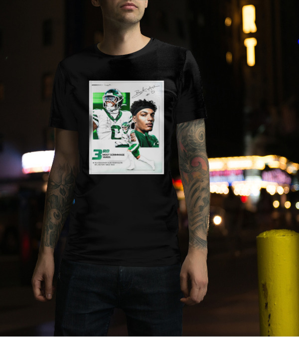 New York Jets Braelon Allen 3rd Most Scrimmage Yards Season 20-Year Old NFL History Since 1933 Signature T-Shirt