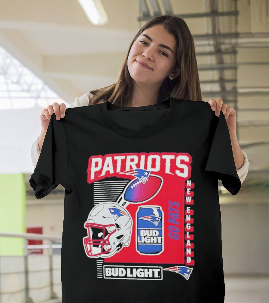 New England Patriots Bud Light Go Pats Football Helmet Can T-Shirt