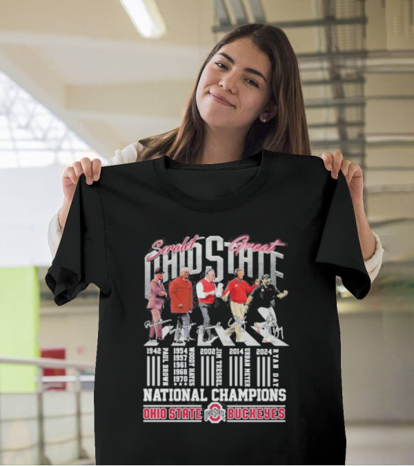Scarlet And Gray Ohio State Buckeyes Coaches Abbey Road National Champions T-Shirt