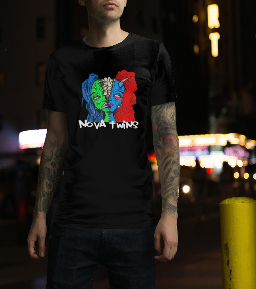 Nova Twins Monster Head Blue Green Red Hair Two-Faced Artwork T-Shirt