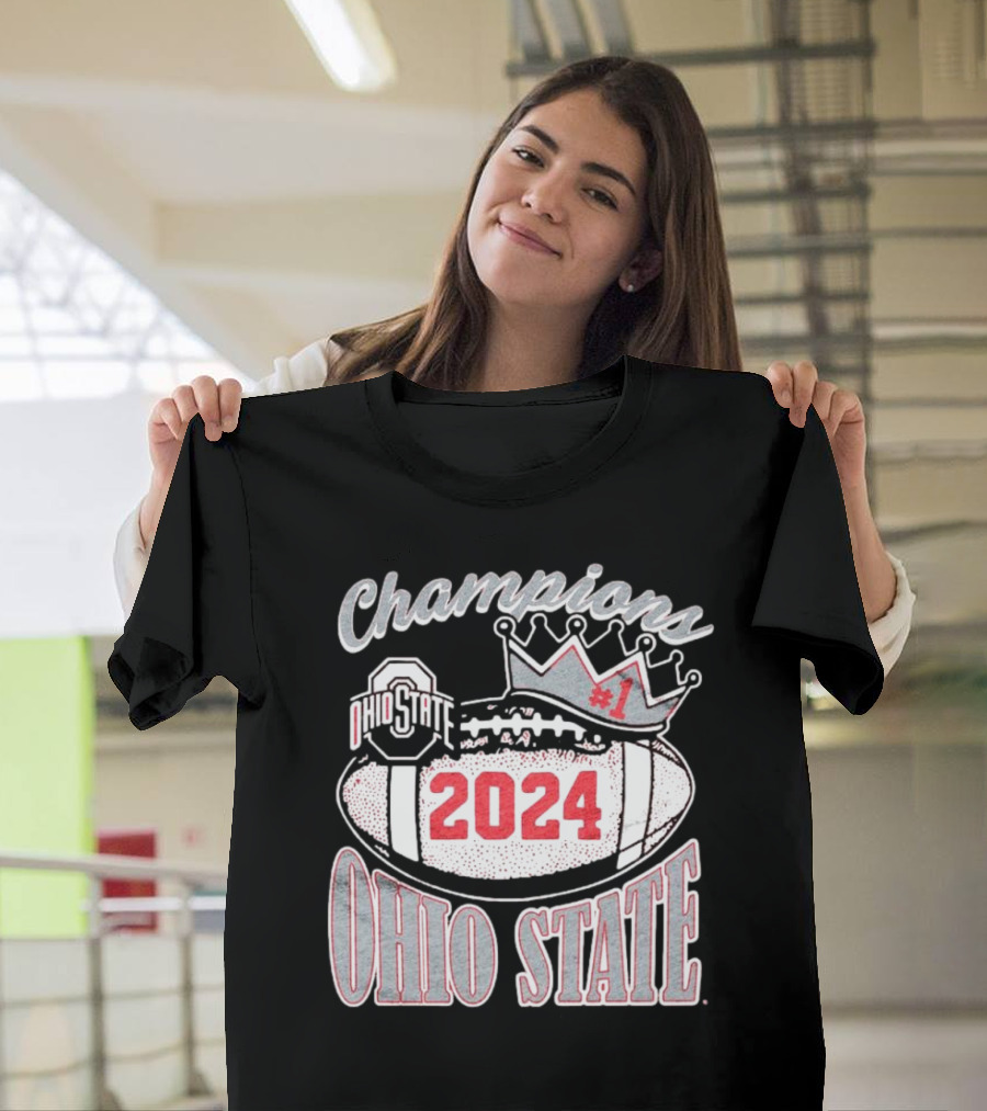 Ohio State Buckeyes Champions 2024 Number 1 Football Crown T-Shirt