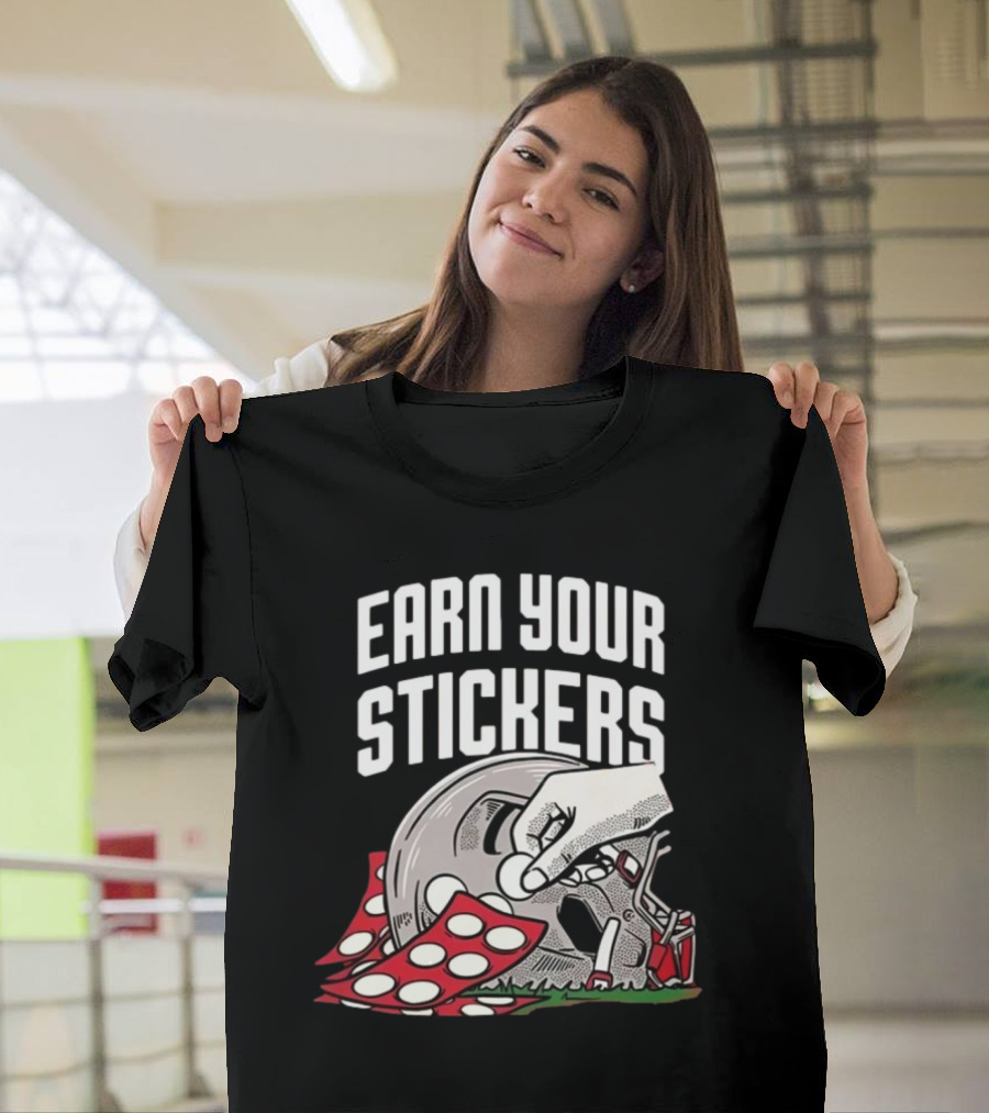 Ohio State Earn Your Stickers Helmet and Hand Adding Decals T-Shirt