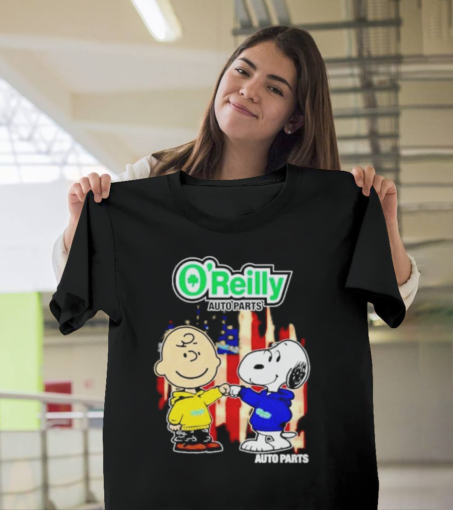 O’Reilly Auto Parts Charlie Brown Snoopy American Flag T-Shirt