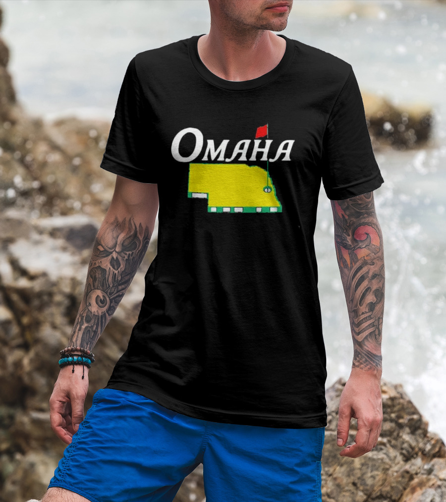 Omaha Nebraska Masters Golf State Map With Pin Flag T-Shirt