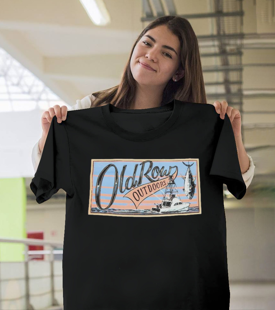 Old Row Outdoors Fishing Adventure with Boat and Catch T-Shirt