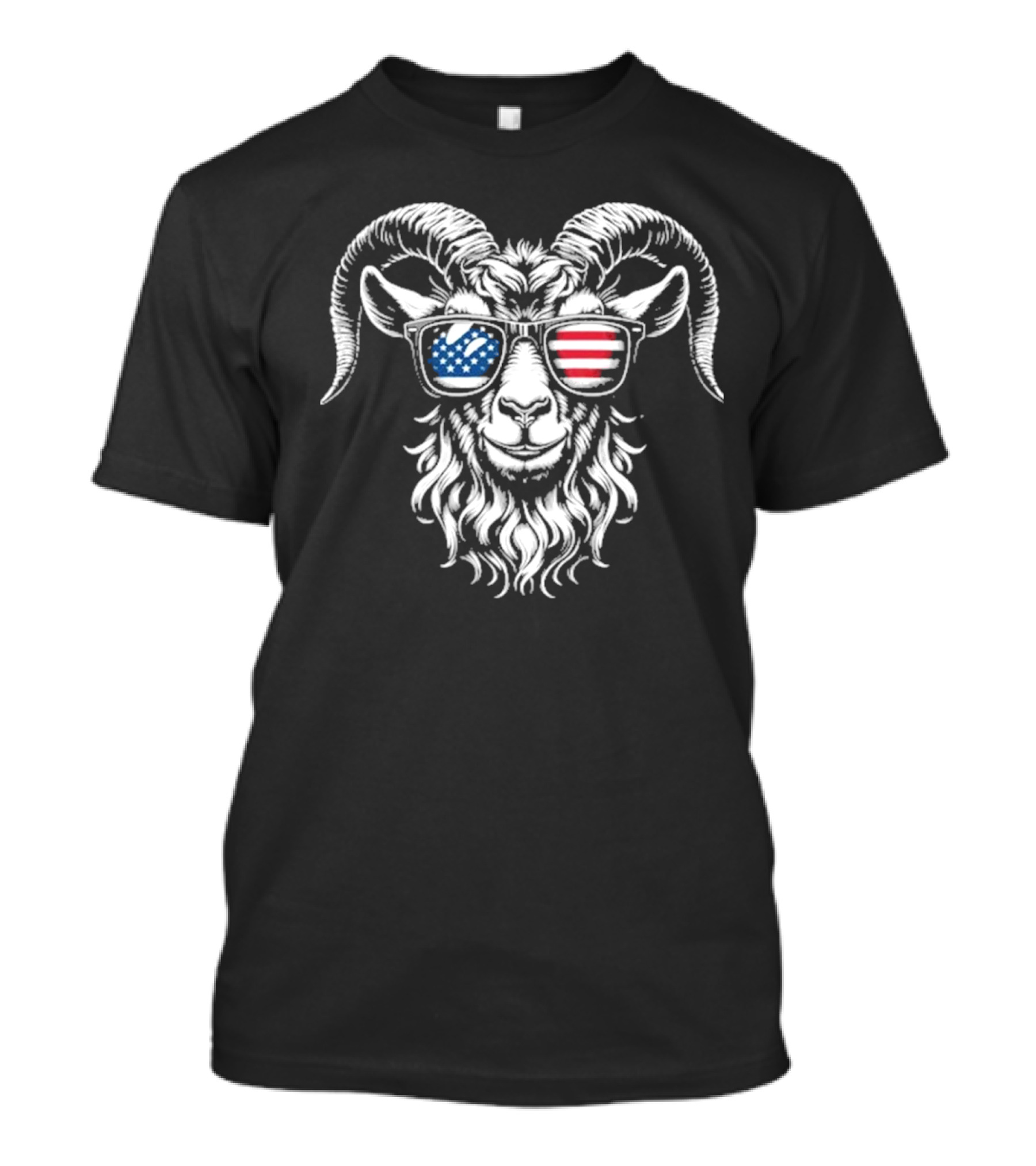 Patriotic Goat With American Flag Sunglasses Design T-Shirt