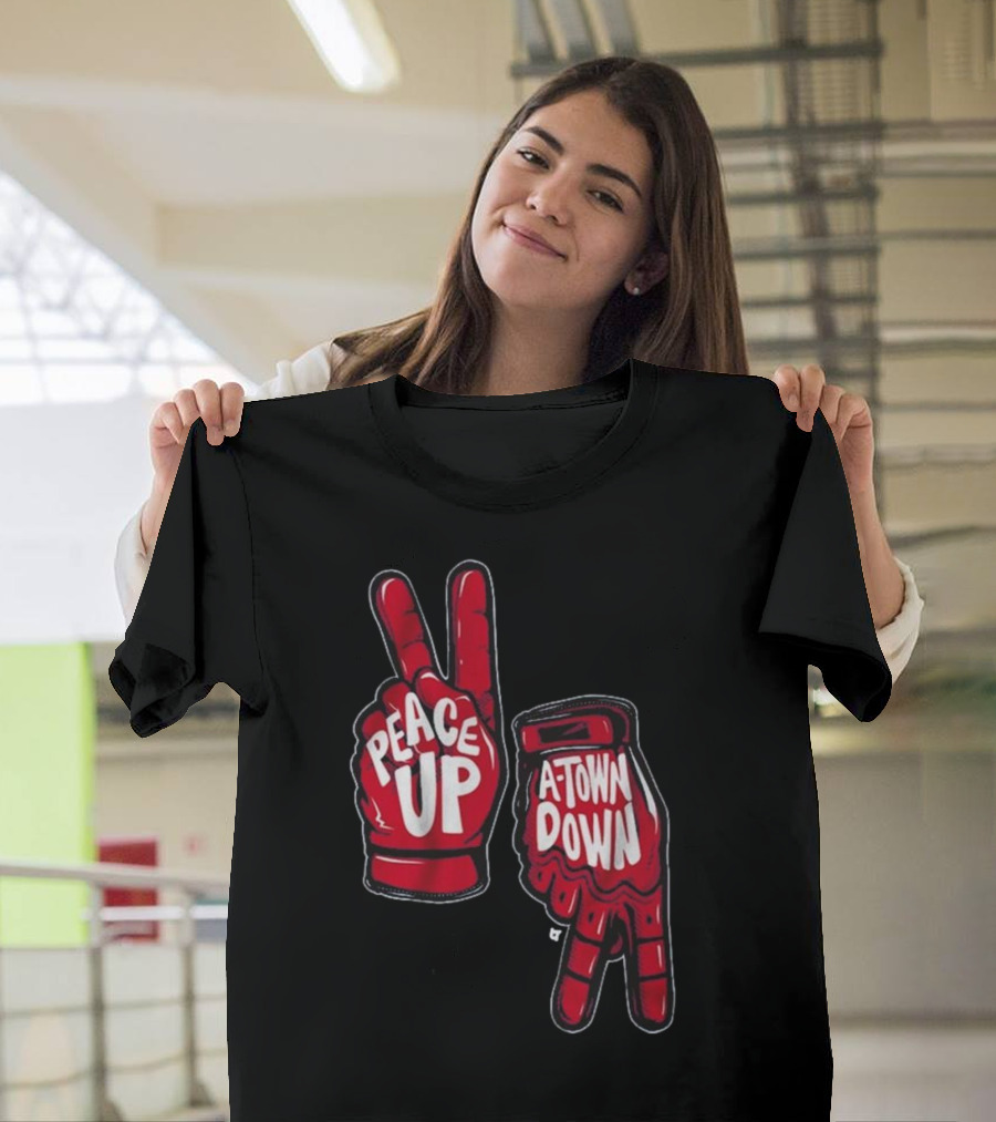 Peace Up A-Town Down Red Gloves Graphic T-Shirt