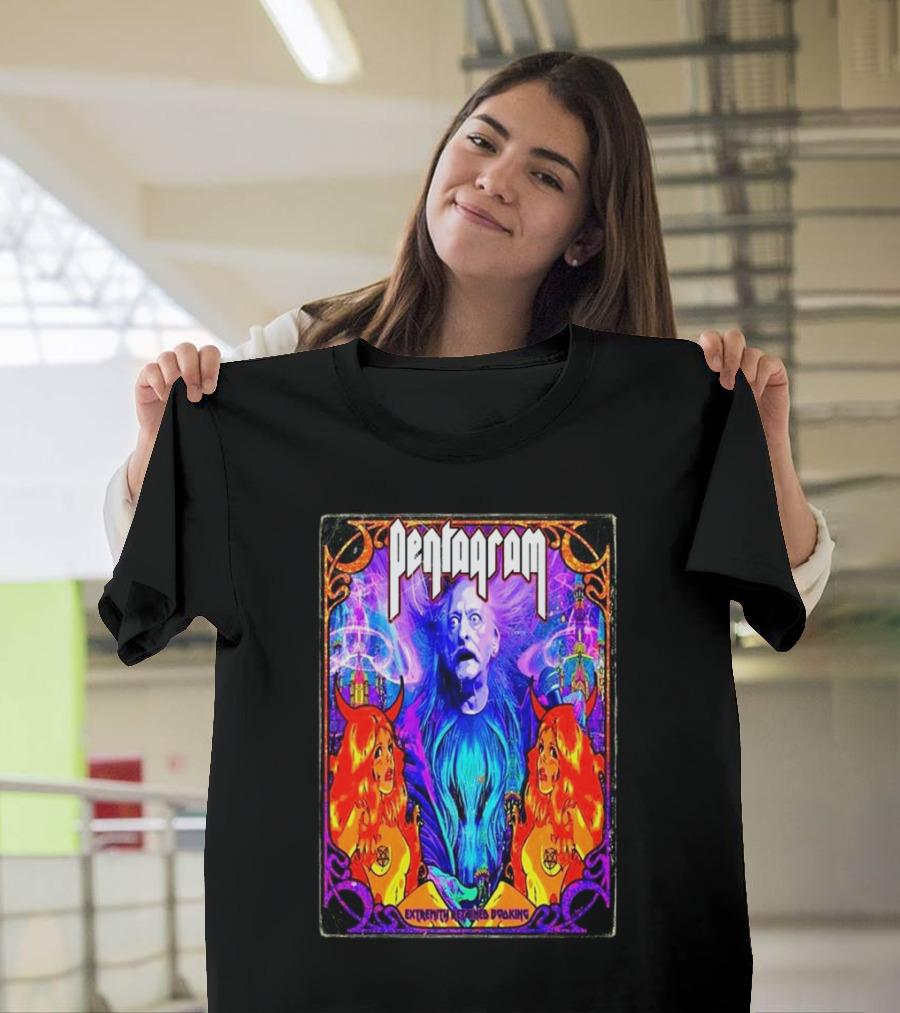 Pentagram Band US Tour 2025 Extremity Retained Booking Vibrant Artwork Featuring Mystical Figures T-Shirt