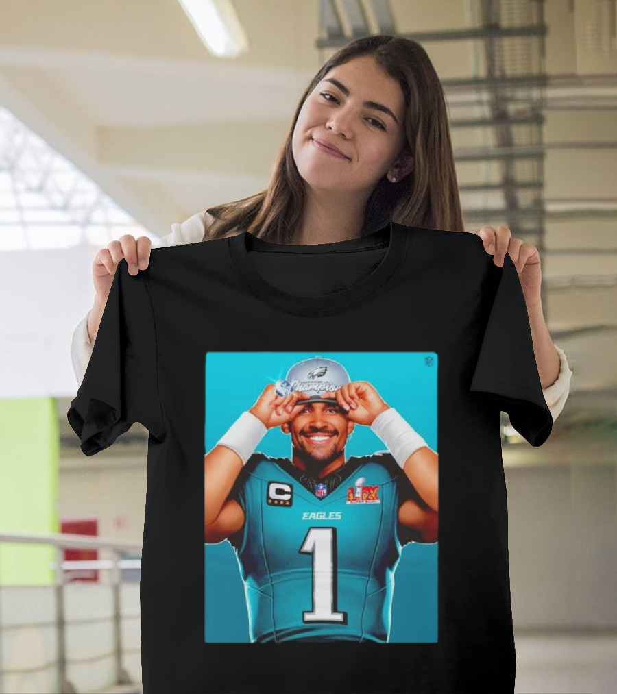 Philadelphia Eagles Jalen Hurts LIX Super Bowl Champion Player Portrait T-Shirt