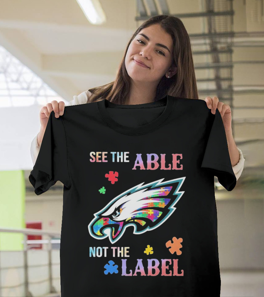 Philadelphia Eagles Autism See The Able Not The Label Puzzle Logo T-Shirt