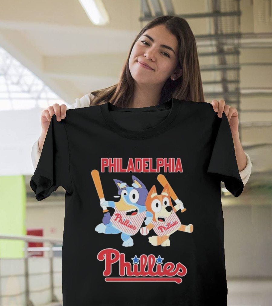 Philadelphia Phillies Bluey Cartoon Characters Baseball Theme T-Shirt