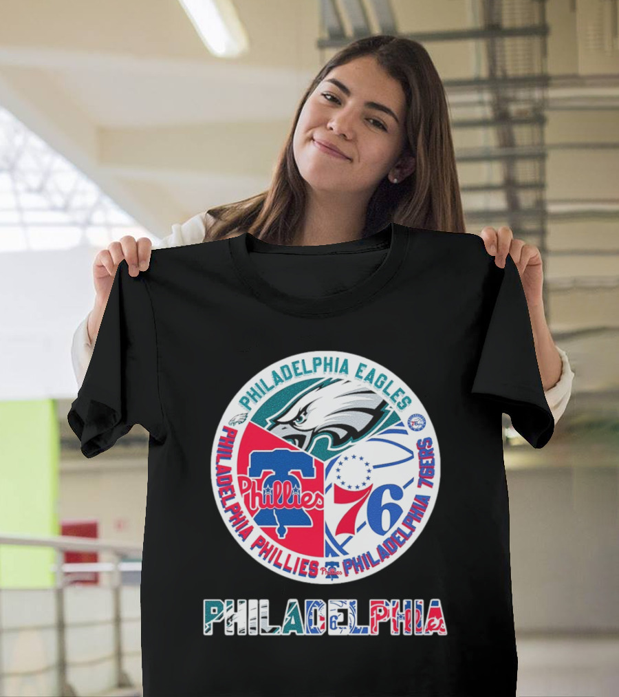 Philadelphia Eagles Phillies 76ers Circular Emblem T-Shirt