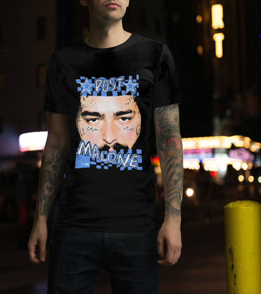 Post Malone Cowboys Star Tattoo Checkered Face T-Shirt