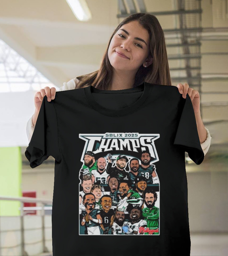 SBLIX 2025 Champs Phillygoat Philadelphia Eagles Caricatures Dream Team T-Shirt