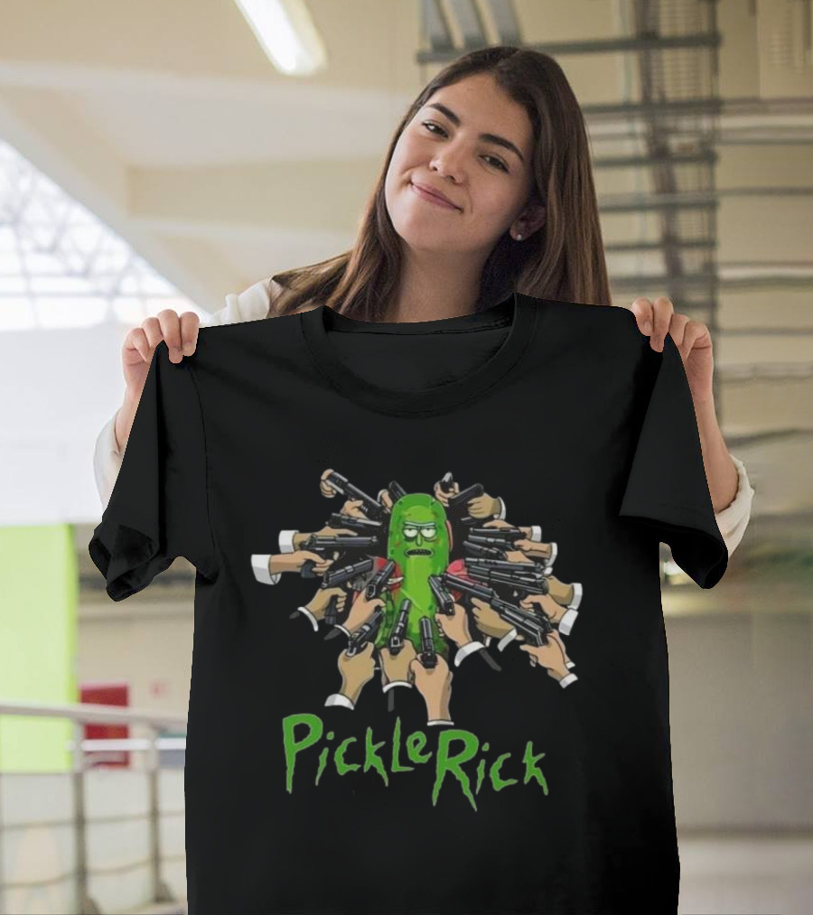 Pickle Rick Surrounded By Guns John Wick Baba Yaga Style T-Shirt