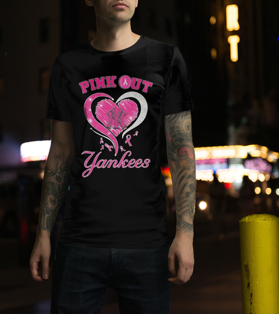 Pink Out Yankees Heart Ribbon 2025 T-Shirt