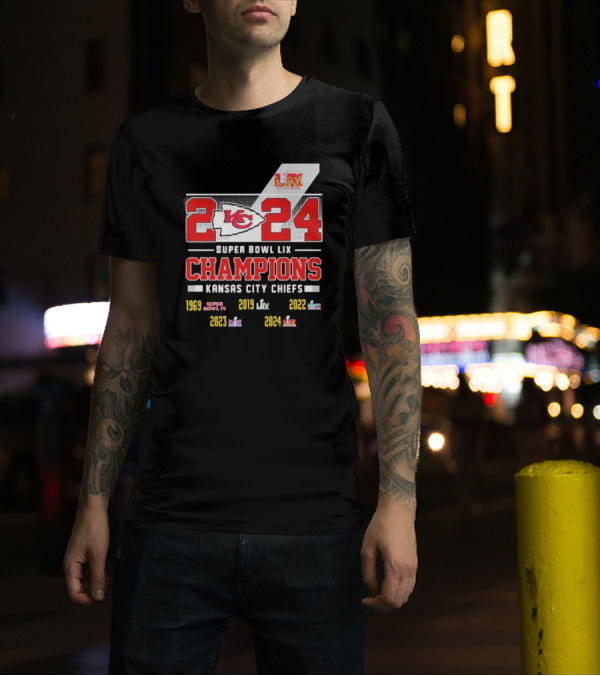 Super Bowl LIX Champions 2024 Kansas City Chiefs 5X 1969 2019 2020 2023 T-Shirt