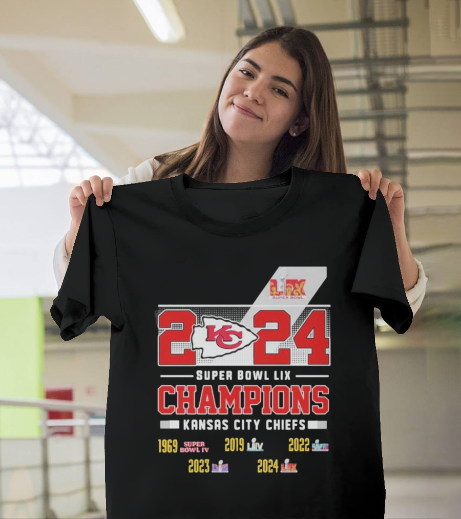 Super Bowl LIX Champions 2024 Kansas City Chiefs 5X 1969 2019 2020 2023 T-Shirt