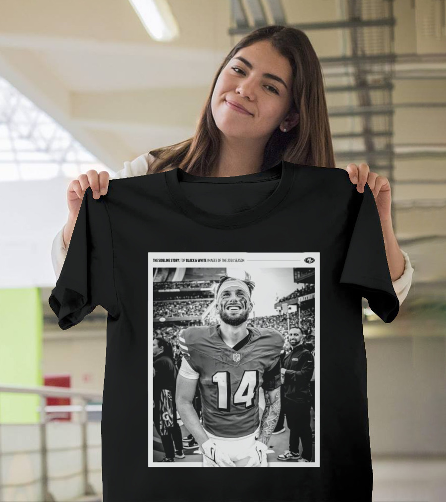 The Sideline Story: San Francisco 49ers Top Black and White Images of the 2024 Season Ricky Pearsall T-Shirt