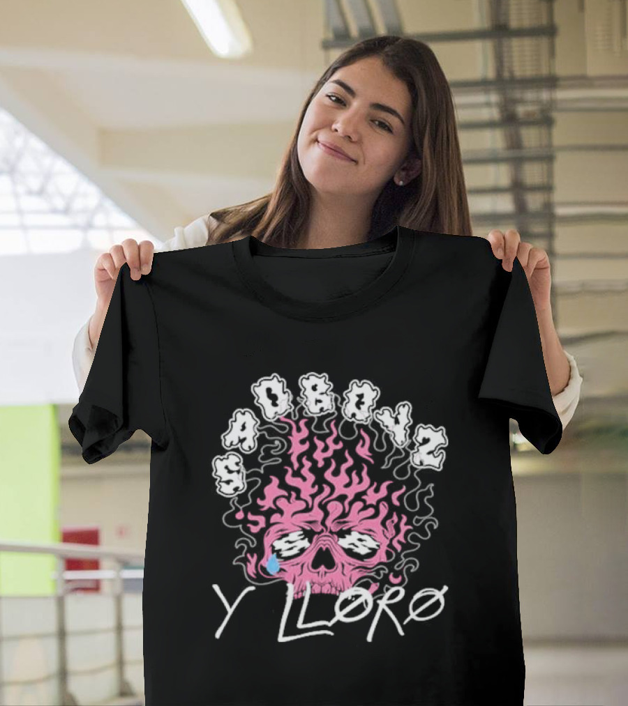 Sad Boyz Y Lloro Skull Flames Pink Blue Tear T-Shirt