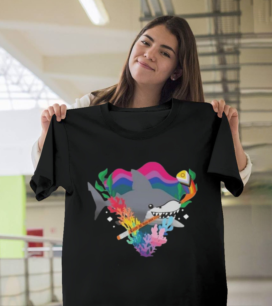 San Jose Sharks 2025 Pride Night Eat If You Dare LGBTQ+ Rainbow Shark and Coral T-Shirt