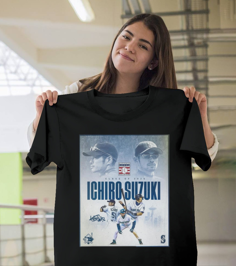 Seattle Mariners Ichiro Suzuki National Baseball Hall Of Fame Class Of 2025 Signature Mariners 51 T-Shirt