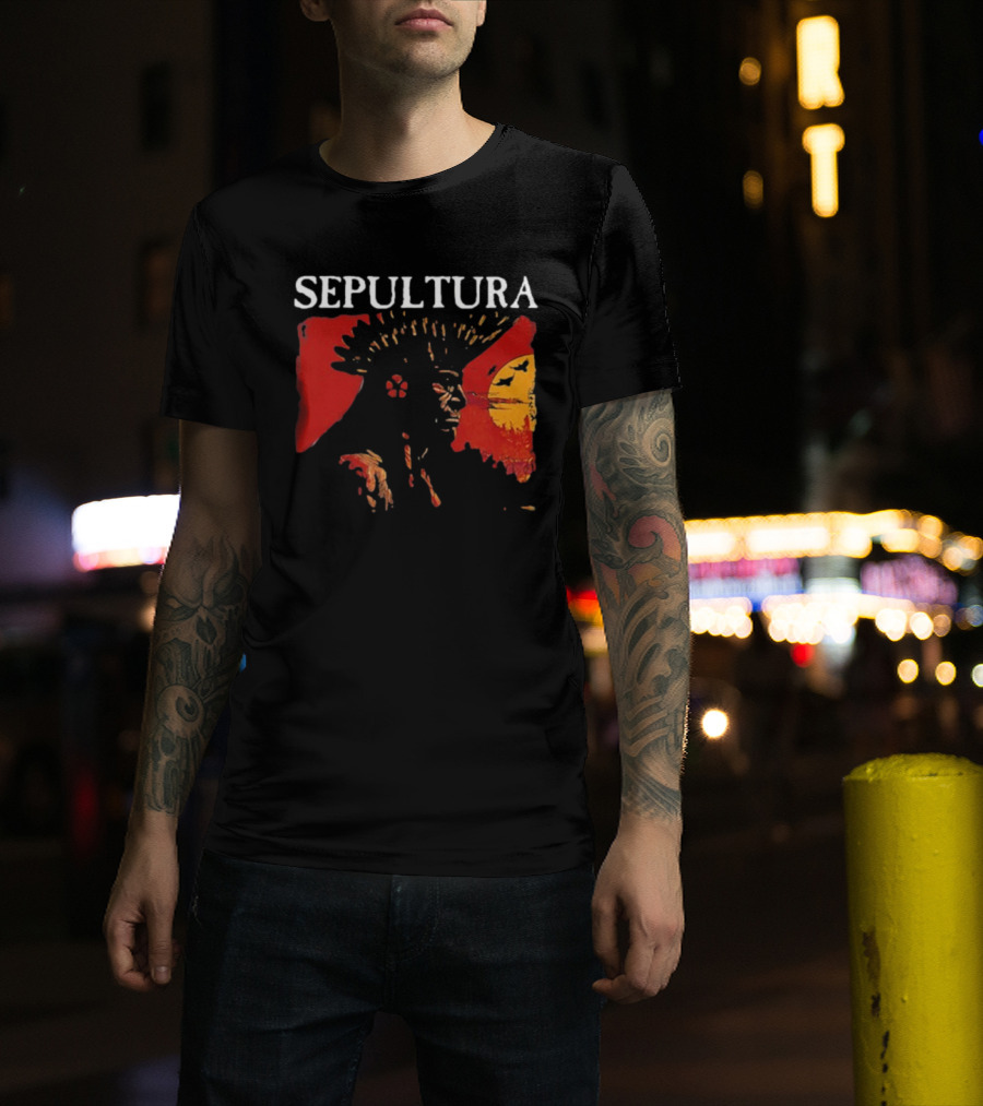 Sepultura Celebrating Life Through Death Black Sunburst And Sunset Scene T-Shirt