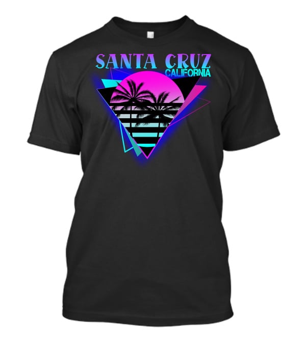 Santa Cruz California 70er 80er Retro Palm Trees Neon Triangle T-Shirt