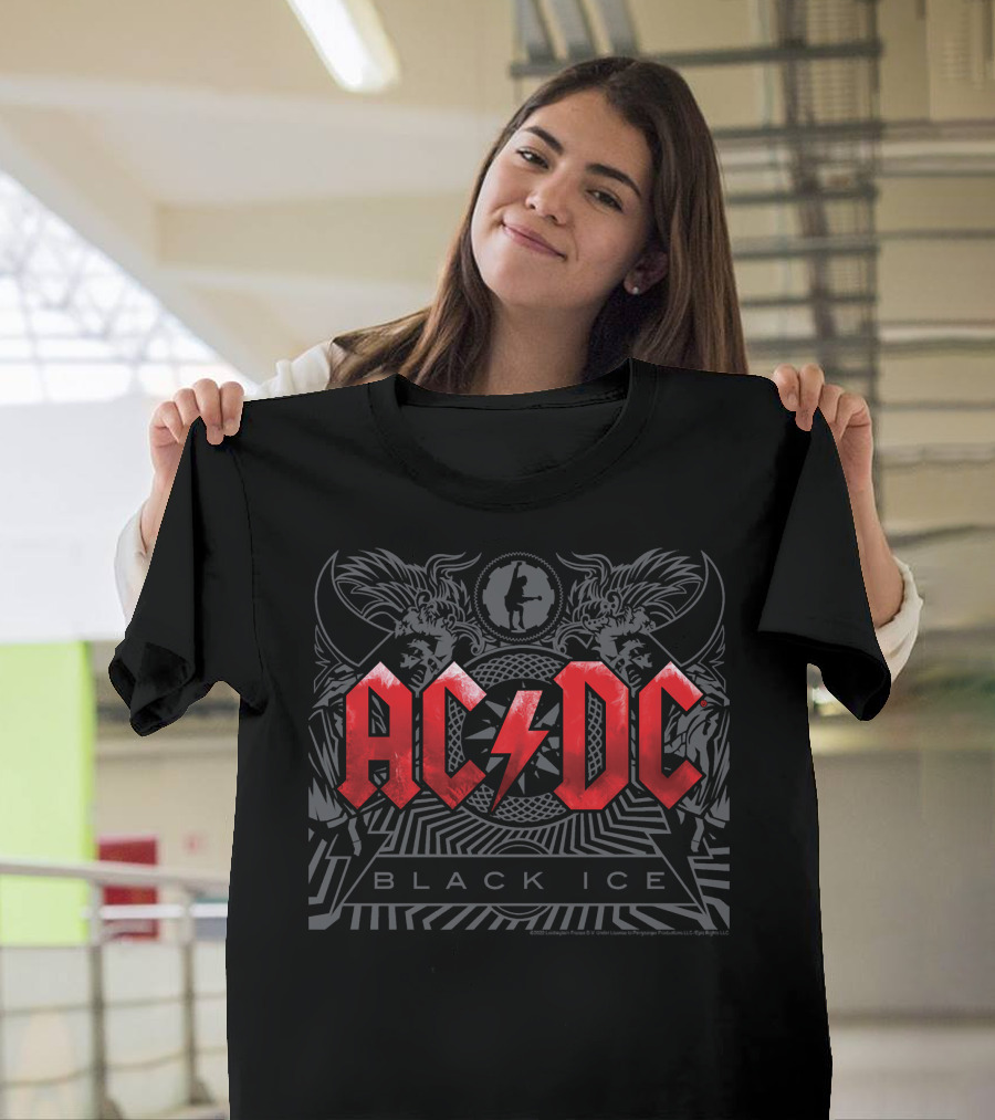 ACDC Black Ice Red Lightning Logo with Winged Creatures and Circle T-Shirt