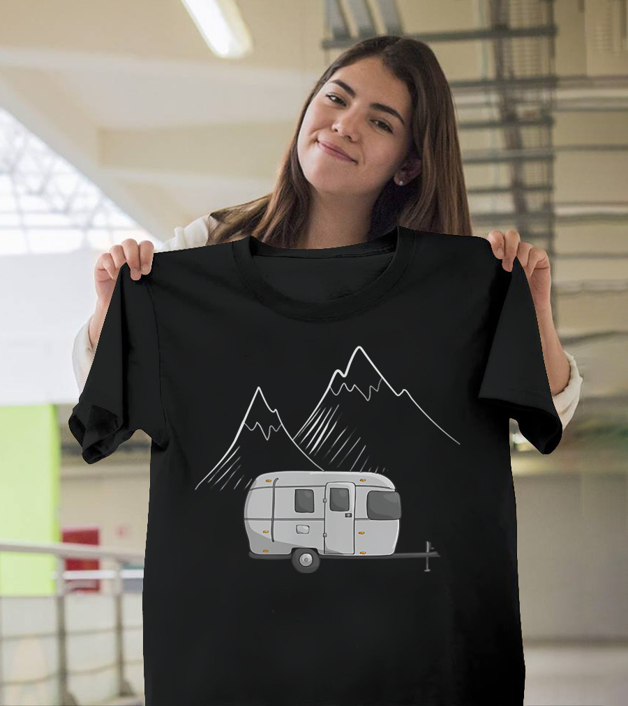 Airstream Camping Trailer With Mountain Outline T-Shirt