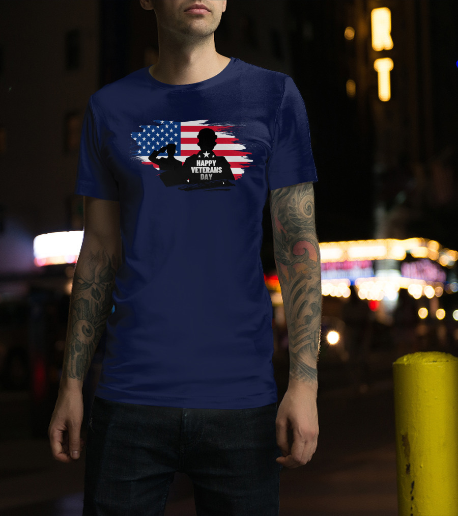 Happy Veterans Day Flag With Saluting T-Shirt