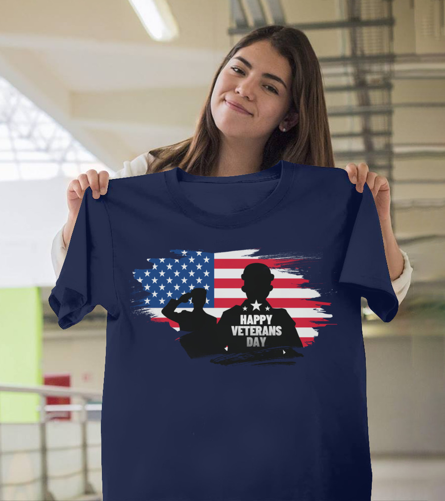 Happy Veterans Day Flag With Saluting T-Shirt