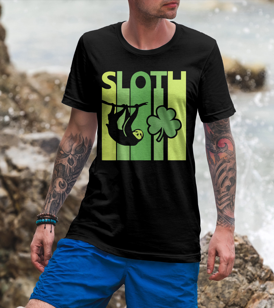 Lucky Sloth Hanging Irish Vintage Shamrock St Patrick's Day T-Shirt