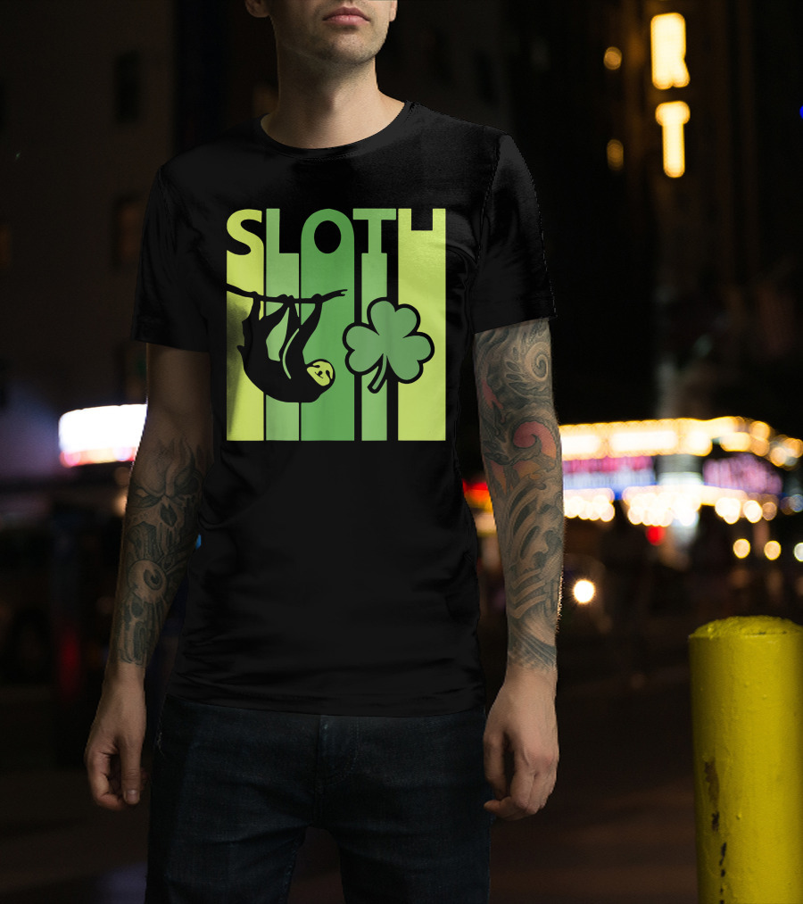 Lucky Sloth Hanging Irish Vintage Shamrock St Patrick's Day T-Shirt