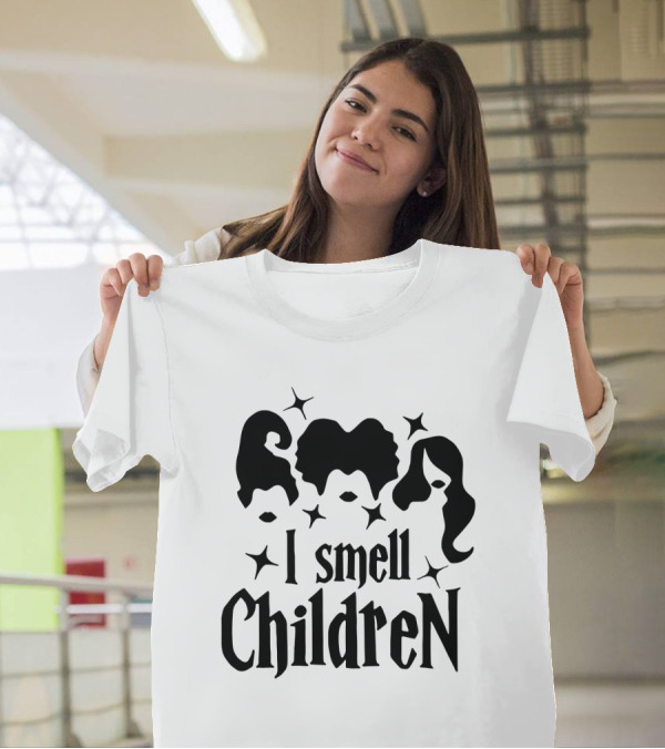 I Smell Children Halloween Witch Silhouettes Black Hair Stars T-Shirt