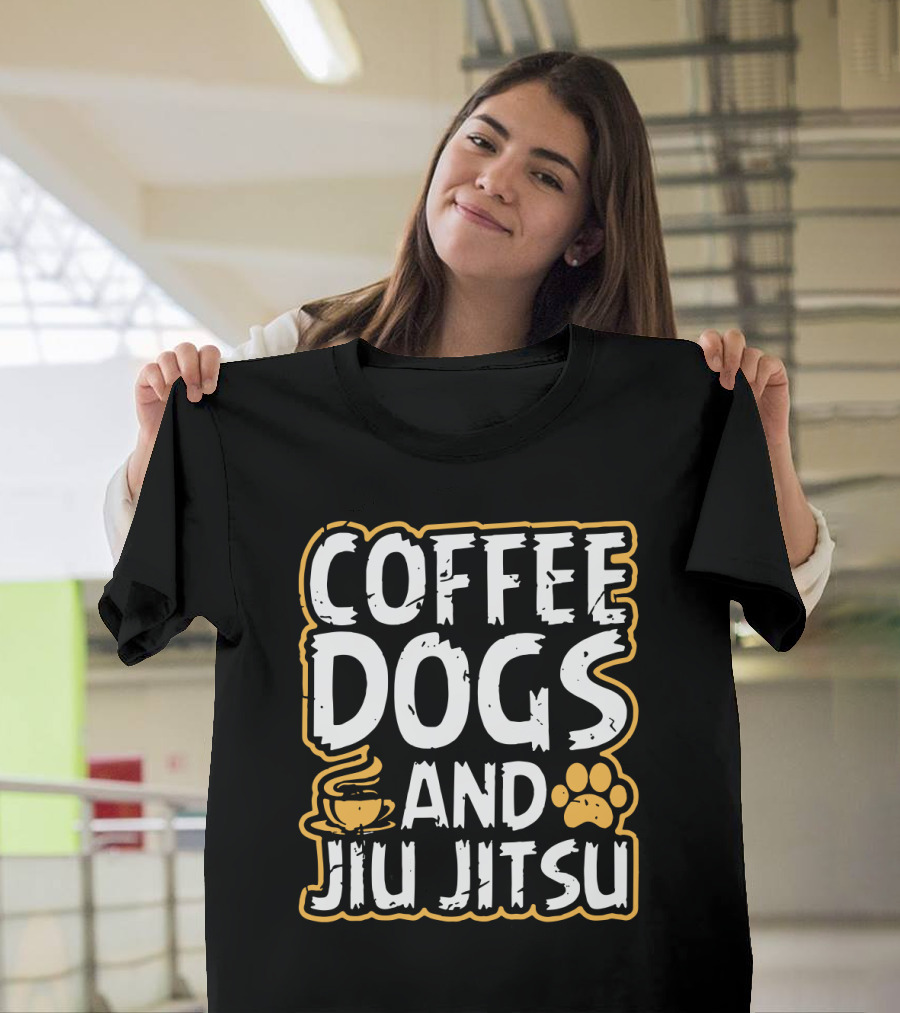 Coffee Dogs and Jiu Jitsu with Coffee Cup and Paw Prints T-Shirt