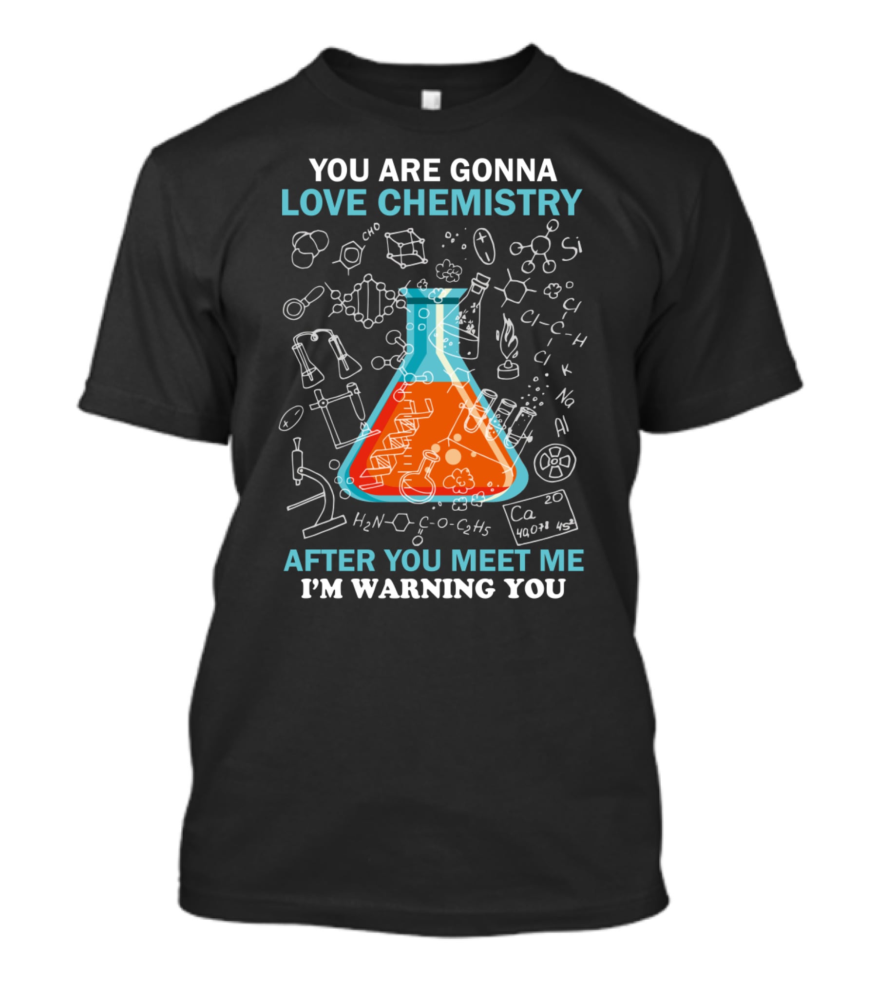 You Are Gonna Love Chemistry After You Meet Me I'm Warning You Science Beaker Drawings Formulas T-Shirt