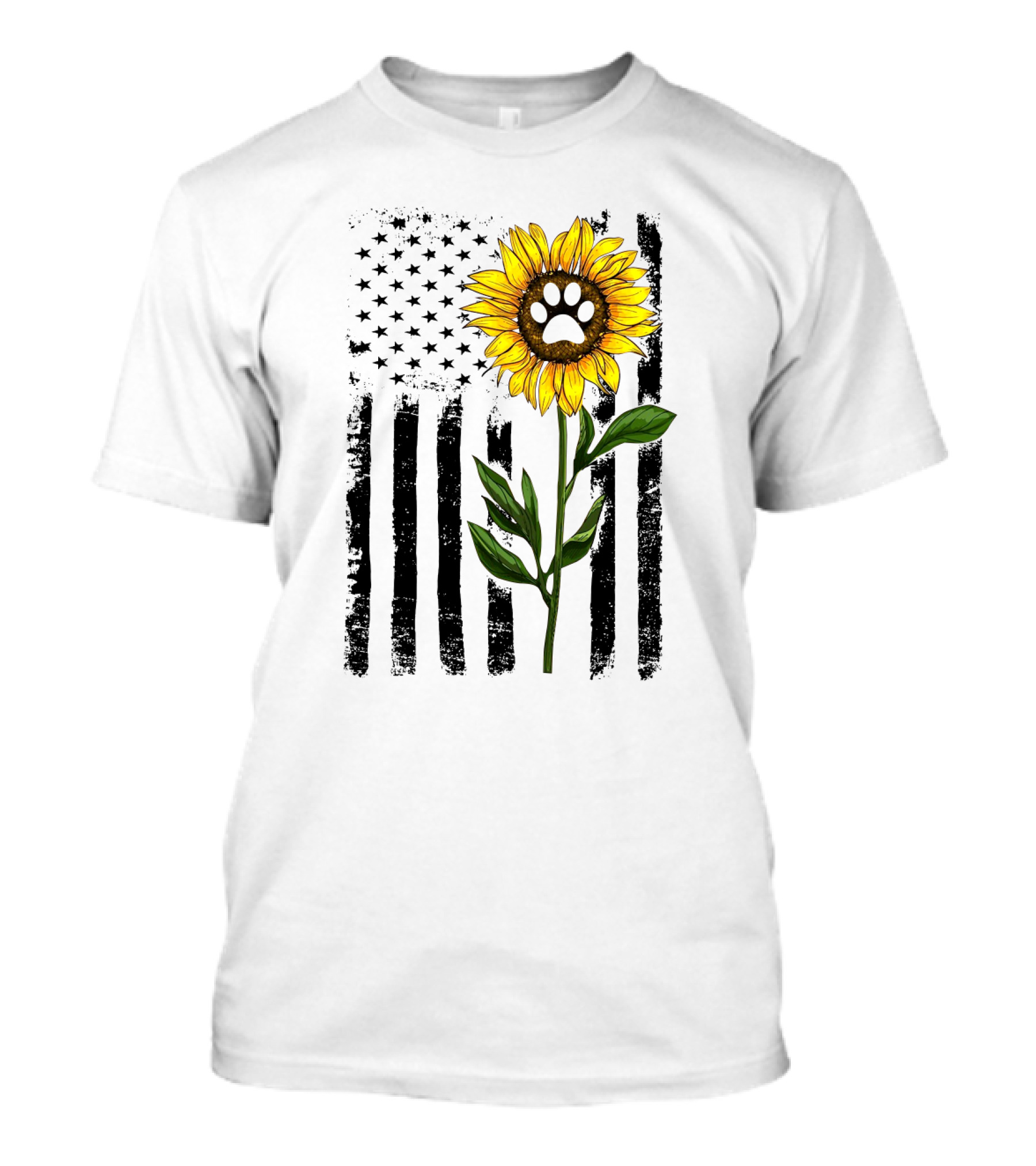 Sunflower Dog Paw Over American Flag Background T-Shirt