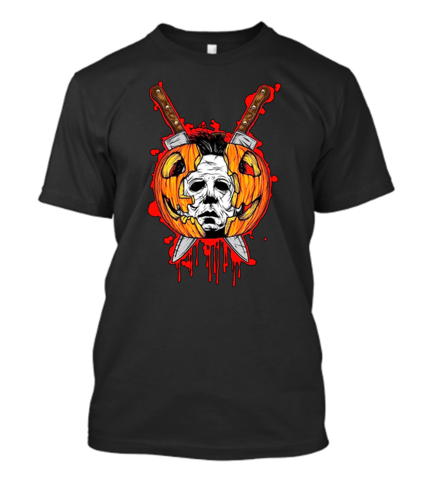 Michael Myers Pumpkin Head Halloween Horror Iconic Mask Crossed Knives T-Shirt