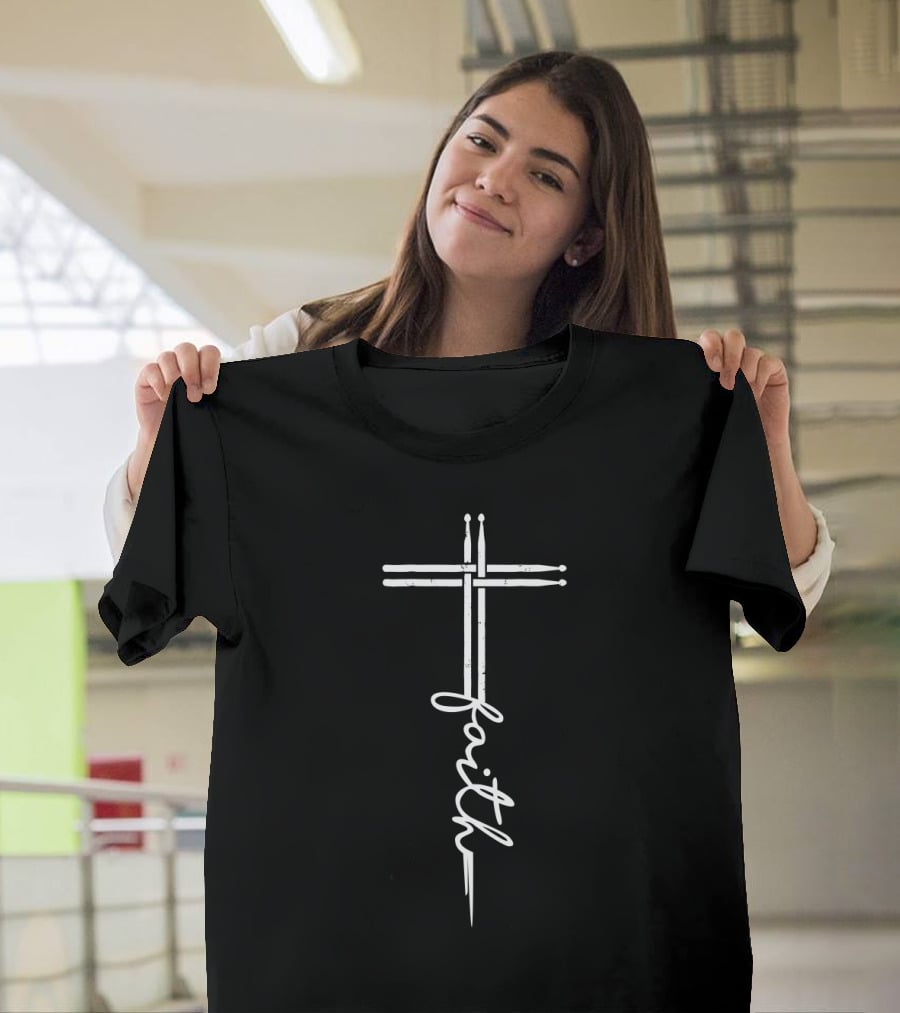 Faith Drum Stick Cross Christian T-Shirt