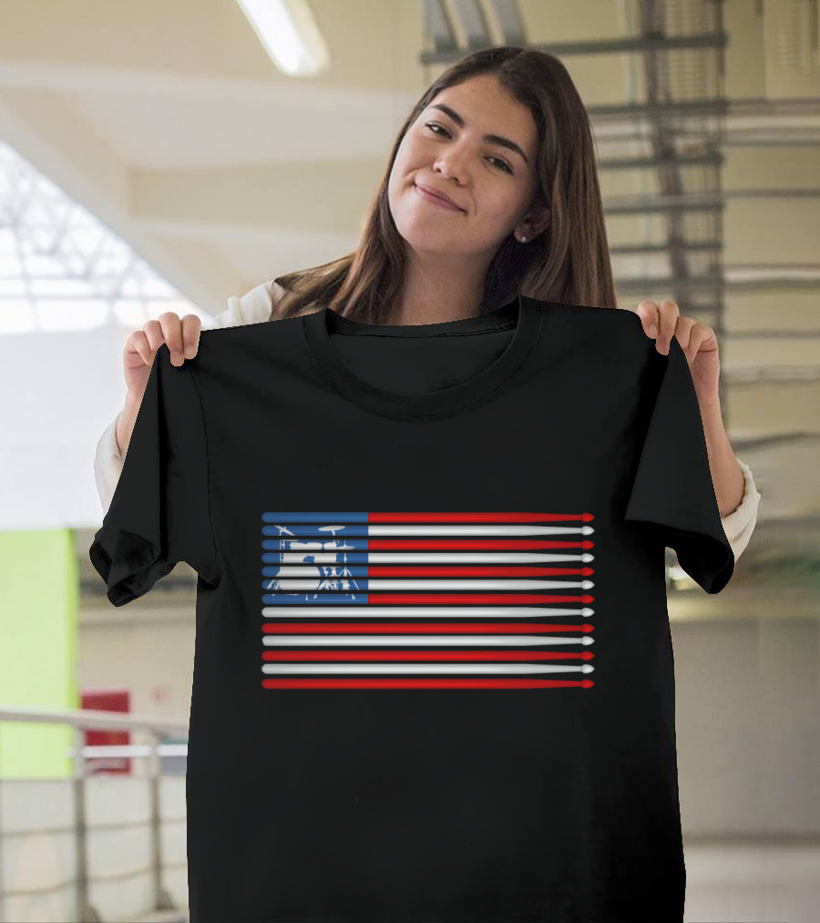 American Drum Kit Drumsticks Flag T-Shirt