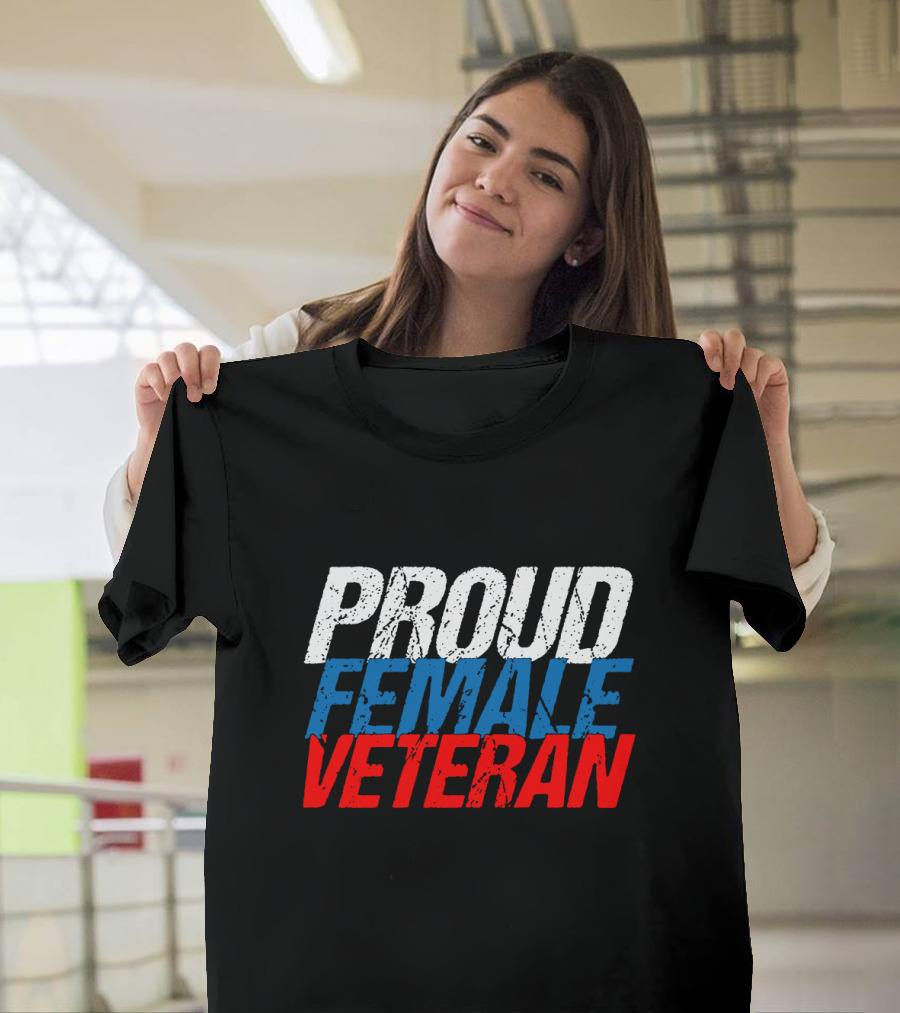 PROUD FEMALE VETERAN White Blue T-Shirt