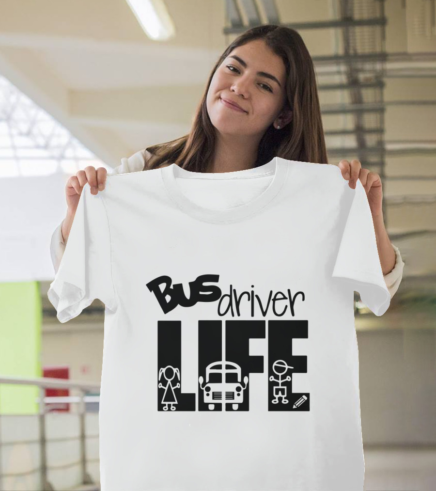 Bus Driver Life with Kids and School Bus Elements T-Shirt