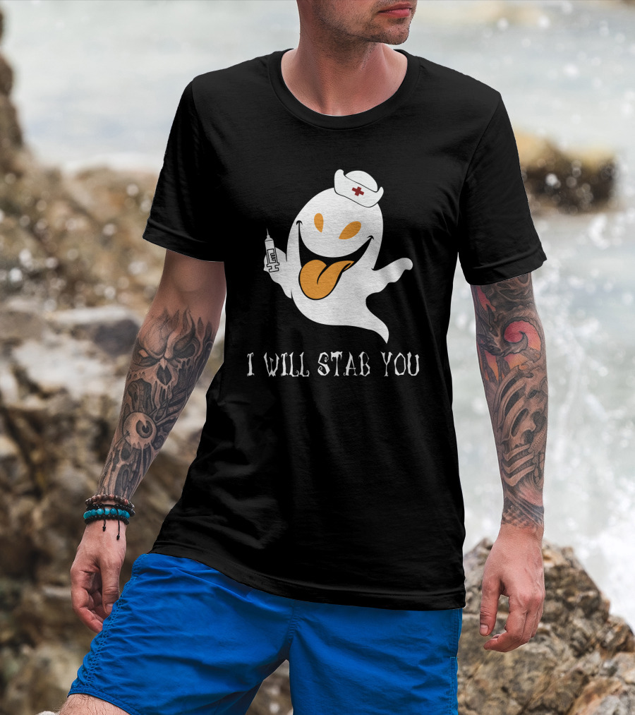 I Will Stab You Funny Ghost Nurse With Syringe T-Shirt